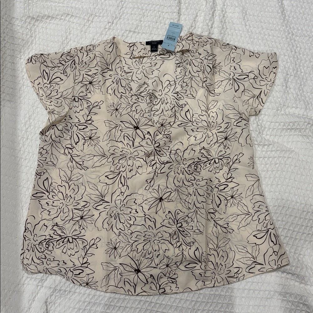 Ann Taylor Cream and Black Floral Blouse